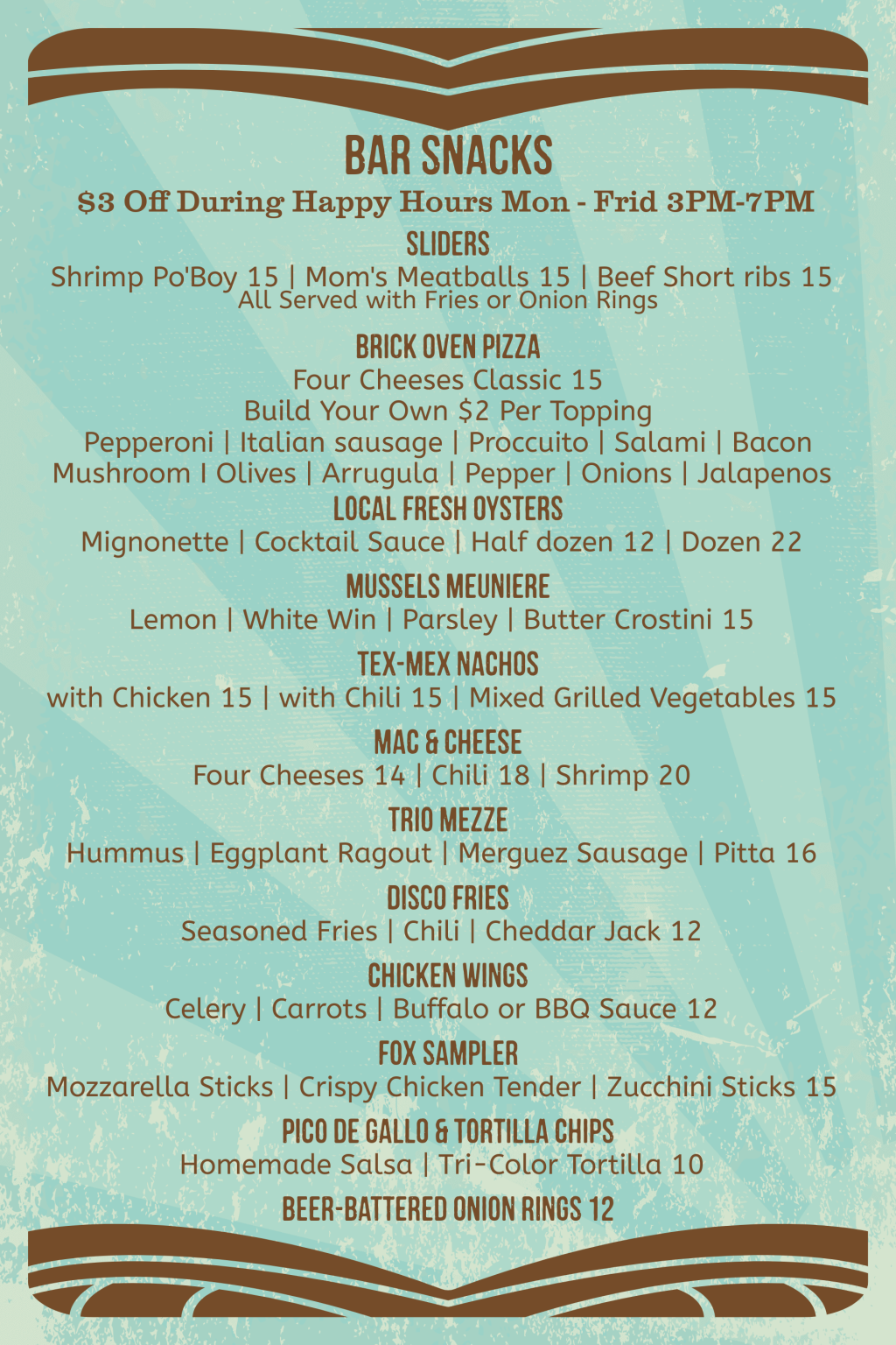 Bar Snacks Menu Trio Bistro DC